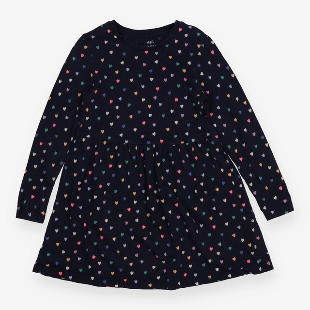 Dress jersey navy blue coloured hearts LS