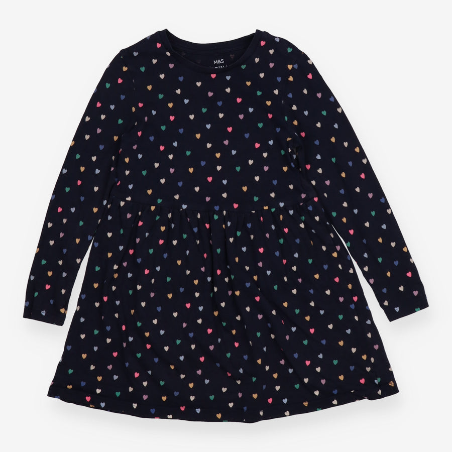 Dress jersey navy blue coloured hearts LS