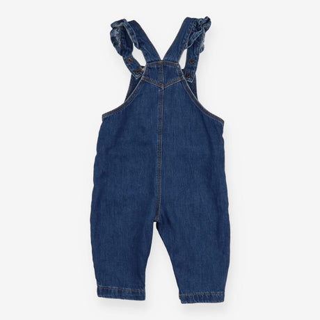 Denim Dungarees with Frill Straps and Pocket