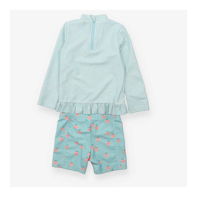 Rash vest and swim shorts green stripe fruit apple