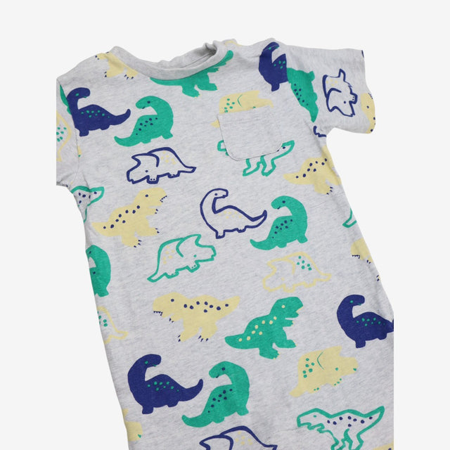 Romper Jersey Grey with Green and Yellow Dinosaurs