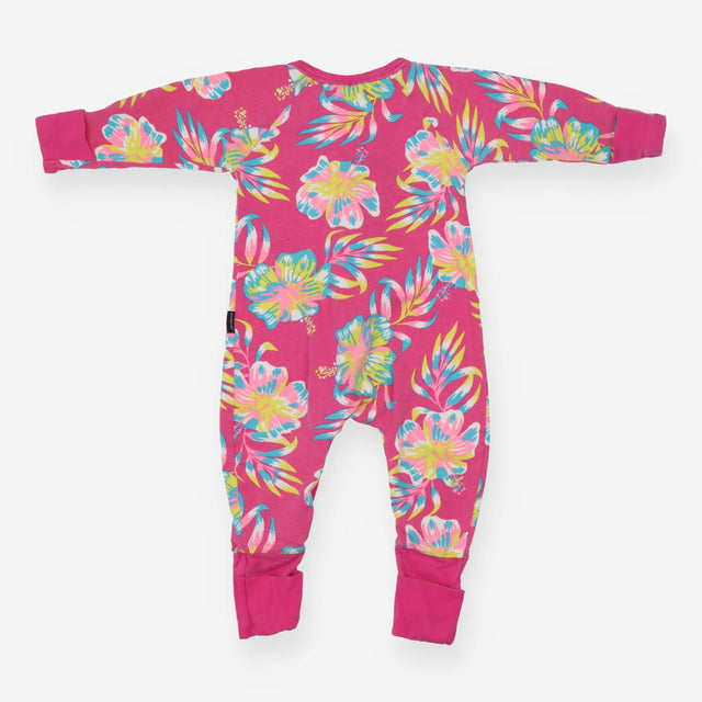 Sleepsuit hot pink exotic flowers zip
