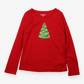 Red LS top with sequin Christmas tree