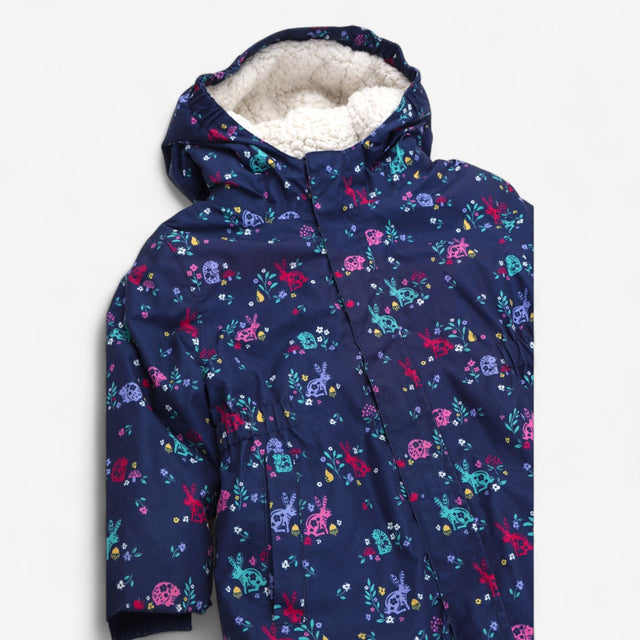 Coat Padded Blue with Rabbits and Hedgehog Print 