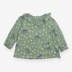 Top Long Sleeve Dinosaur Print Soft Green