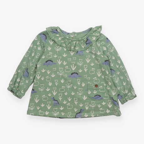 Top Long Sleeve Dinosaur Print Soft Green