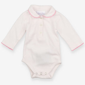 Bodysuit Long Sleeved White Pink Trim