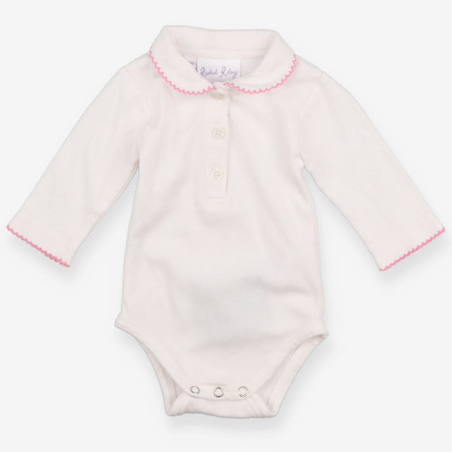 Bodysuit Long Sleeved White Pink Trim