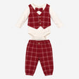 Bodysuit white long sleeves with red check waistco