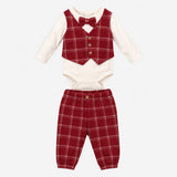 Bodysuit white long sleeves with red check waistco