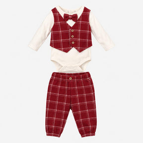Bodysuit white long sleeves with red check waistco