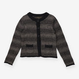 Grey & Black Striped Cardigan Button Front Knit