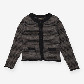 Grey & Black Striped Cardigan Button Front Knit