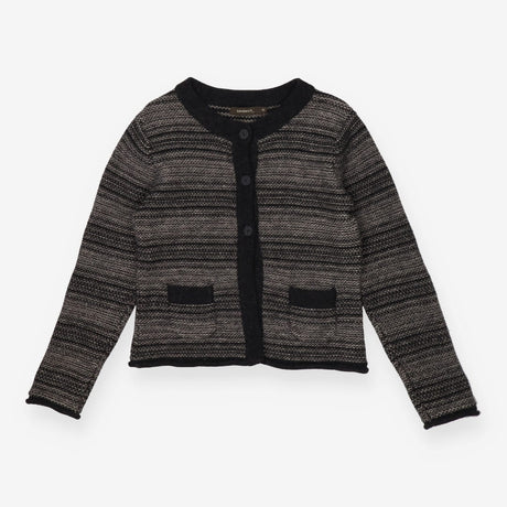 Grey & Black Striped Cardigan Button Front Knit