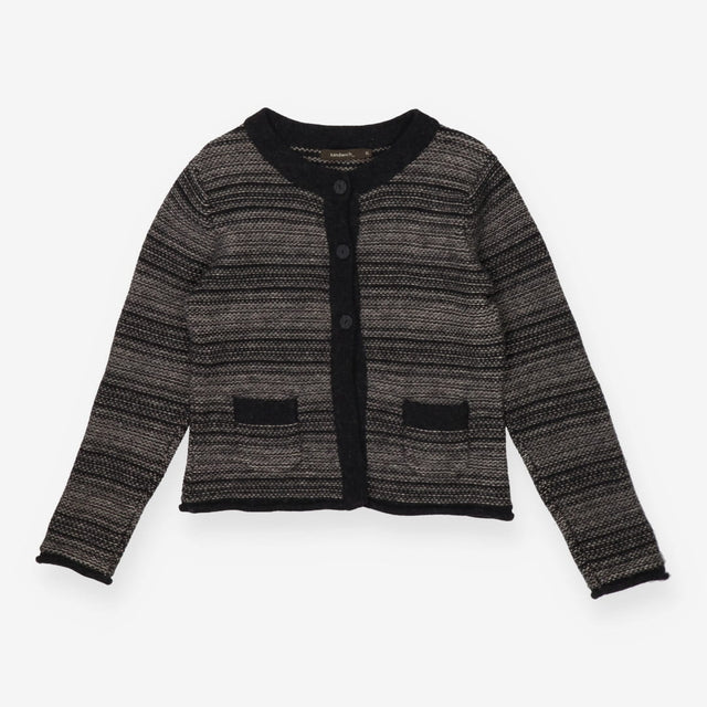 Grey & Black Striped Cardigan Button Front Knit