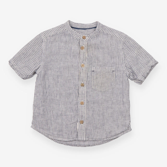 Shirt blue stripe grandad collar 