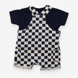 Navy and White Checkerboard Shortie Dungaree Set