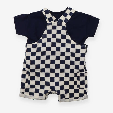 Navy and White Checkerboard Shortie Dungaree Set