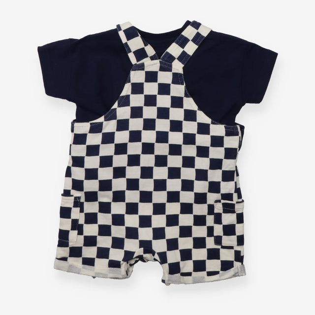 Navy and White Checkerboard Shortie Dungaree Set