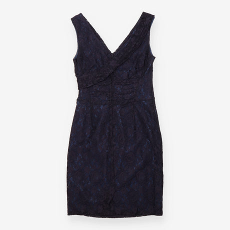 Navy Floral Lace Sleeveless Wrap Dress