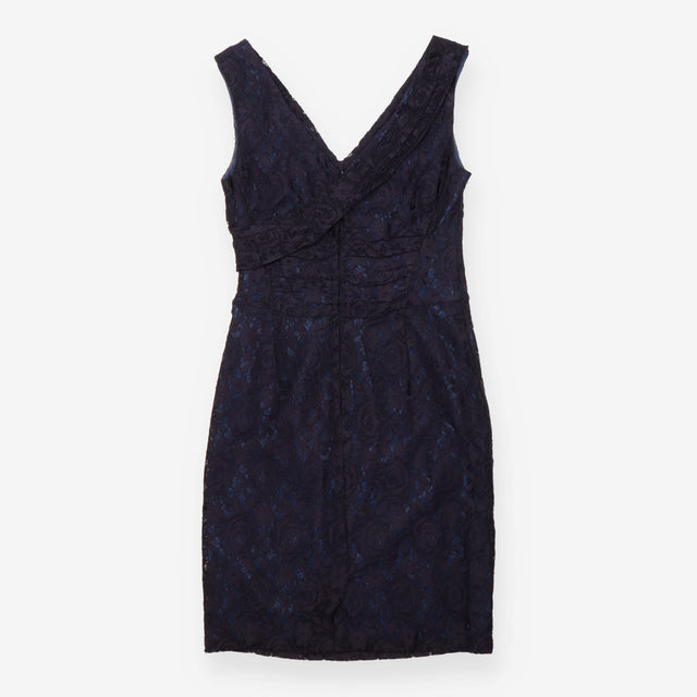 Navy Floral Lace Sleeveless Wrap Dress