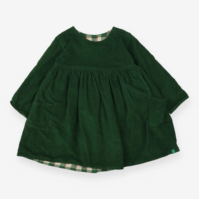 Reversible dress green cord green and white check