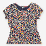 Midi Dress Navy Multicolour Floral Short Sleeve