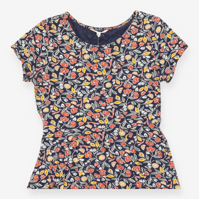 Midi Dress Navy Multicolour Floral Short Sleeve
