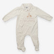 Collared Sleepsuit Cream Light Brown Stars, Embroi