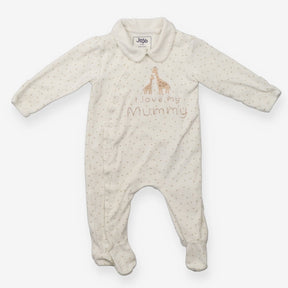 Collared Sleepsuit Cream Light Brown Stars, Embroi