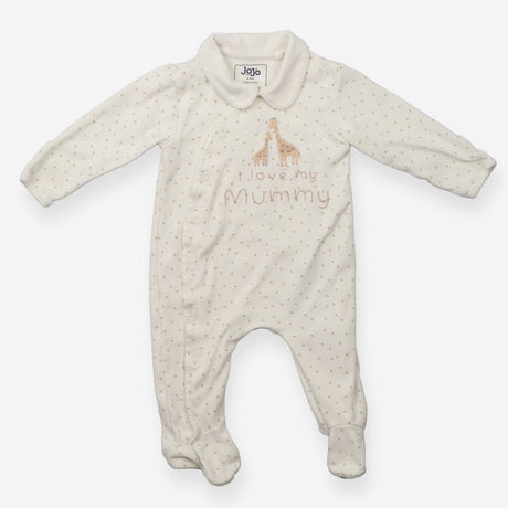 Collared Sleepsuit Cream Light Brown Stars, Embroi