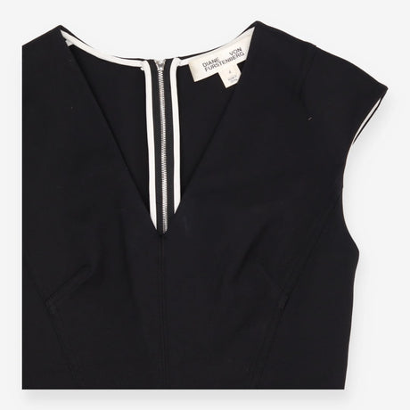 DVF Black Structured Sleeveless Dress with Full Si