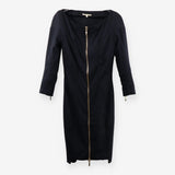 Mini Wool‑Mix Dress – Black with Gold Zip Details