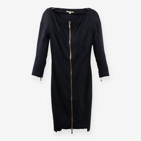 Mini Wool‑Mix Dress – Black with Gold Zip Details
