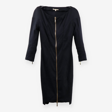 Mini Wool‑Mix Dress – Black with Gold Zip Details