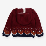 Burgundy Knit Cardigan with Foxes