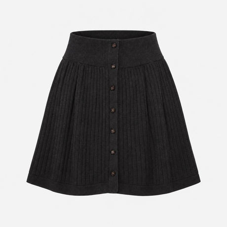 Skirt Charcoal Grey Button Front Ribbed Knit Cotto