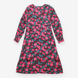 Midi Dress Floral Long Sleeve V Neck Viscose