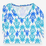 Printed Dress Cream Blue Teal Floral V-Neck