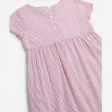 Cotton dress short sleeve white pink stripe pocket