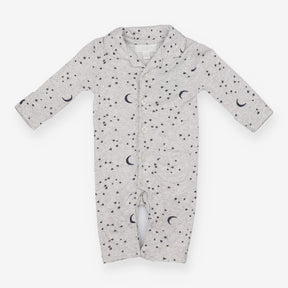 Collared footless sleepsuit grey with stars and mo