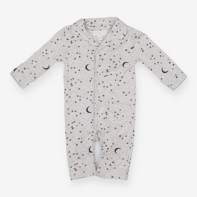 Collared footless sleepsuit grey with stars and mo