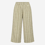 Trousers Green White Linen Rich Striped Elasticate
