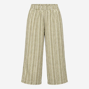 Trousers Green White Linen Rich Striped Elasticate