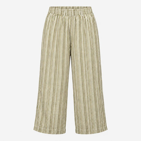Trousers Green White Linen Rich Striped Elasticate