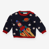 Knit space sweater lion flying rocket
