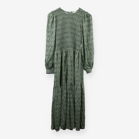 Green Floral Smocked Tiered Midi Dress