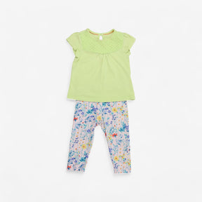 Lime Green top and floral leggings 2pcs