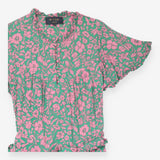 Green and Pink Flora Tiered Maxi Dress Belted