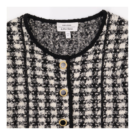 Black & White Wool Blend Houndstooth Jacket